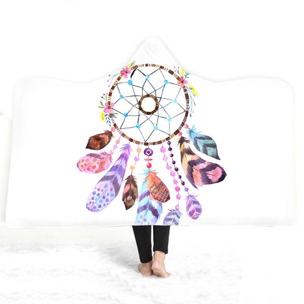 

blankets gift dreamcatcher feathers arrows stars hearts winter sherpa fleece hooded blanket cloak camping sofa office throw