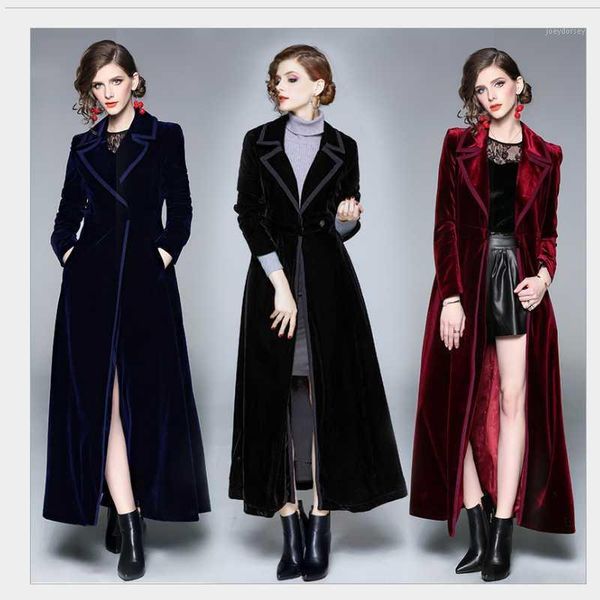 

long windbreaker women's knee length to ankles autumn and winter popular new style women's velvet coat jacket1, Tan;black