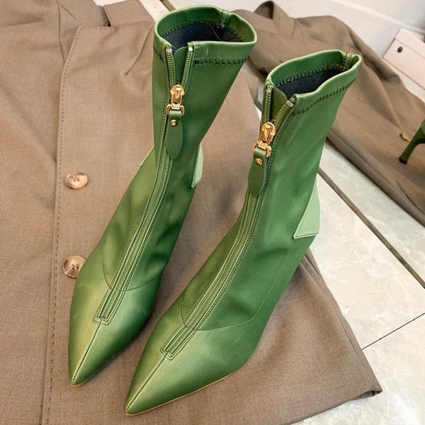 

new autumn pointed toe ankle boots women front zipper shoes women fashion party thin high heels botas mujer 2021 botines mujer1, Black