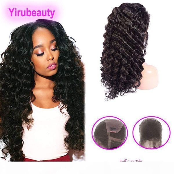 

peruvian virgin human hair full lace wigs natural color deep wave curly 8-32inch pre plucked full lace wigs deep curly, Black;brown