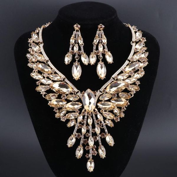 

oeoeos charm wedding jewelry color crystal rhinestones necklace earrings set for women fashion bridal jewelry sets, Silver