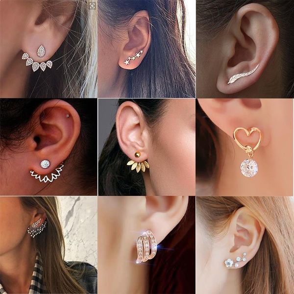 

2021 new crystal flower stud earrings for women fashion jewelry gold color puck rhinestones earrings gift for party friends, Golden;silver