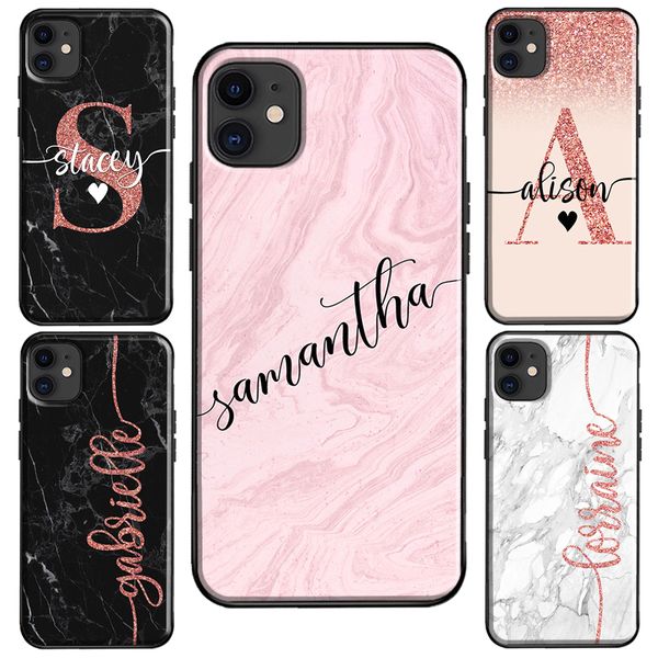 

custom name initials rose gold marble case x xr xs 6s 8 7 plus se 2020 cover for iphone 11 12 pro max mini fundas