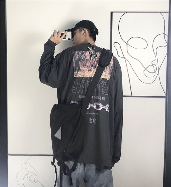 

men's 2021 new long-sleeve drops high street in addition to cotton velvet sweater around the neck autumn shirt 4ik1, Black