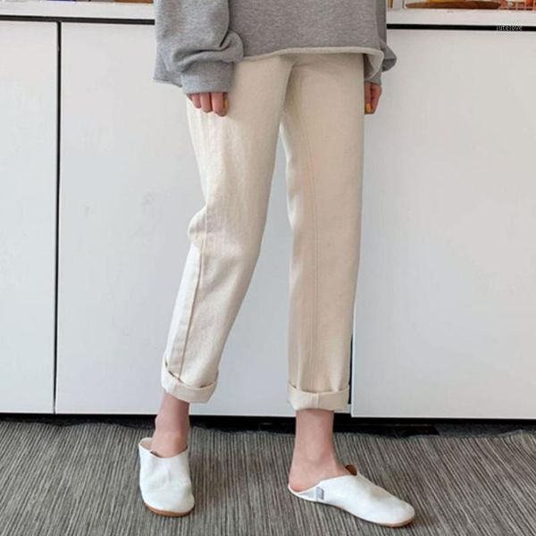 

2020 spring new fashion simple casual solid pants korean style all-match trendy ladies jeans high waist pockets long trousers1, Black;white