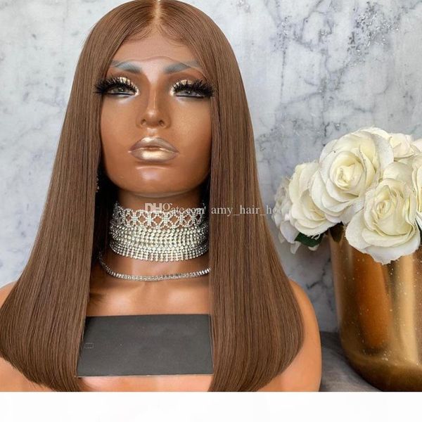 

brown wig colored human hair wigs straight lace front bob wig 13x4x1 for women brazilian 4# brown remy lace wig prepluck, Black;brown