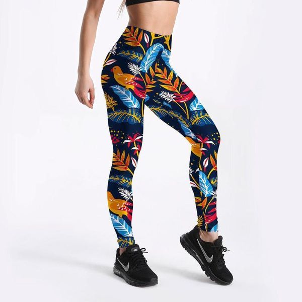 

women's colorful leaves stitching leggings digital print pants trousers stretch workout pants plus size1, Black