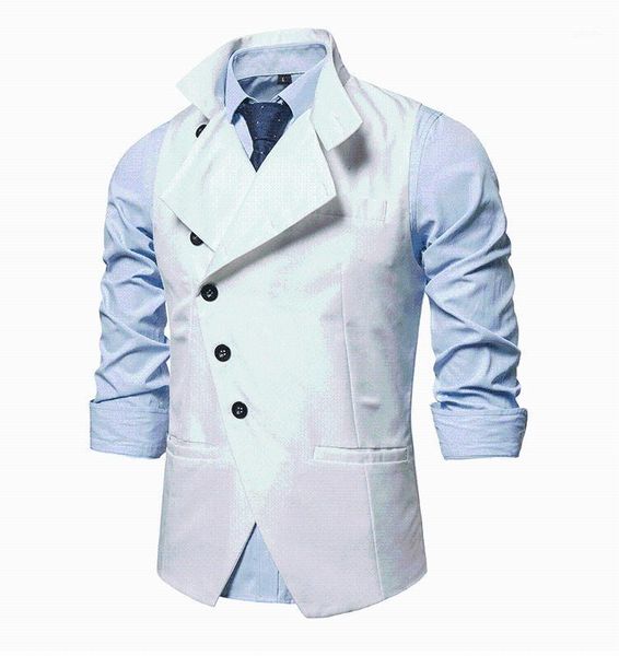 

2020 fashion men vest suit oblique buttons wedding dress waistcoat mens slim fit business gilet homme vintage chaleco hombre 3xl1, Black;white