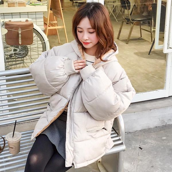 

short bf loose padded jacket women winter harajuku style thick chic small padded jacket korean coat bread suit winter coat women, Black