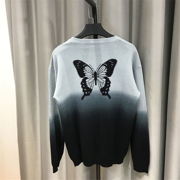 

2020 winter new fashion long-sleeved sweater men's korean version tie-dye butterfly jacquard two gradient color pullover sweater size s, White;black