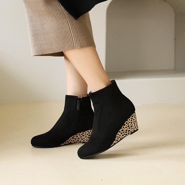 

pointy boot women's boots autumn zipper wedge shoes booties ladies boots-women winter footwear luxury designer round toe clogs, Black