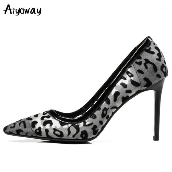

dress shoes aiyoway latest summer white leopard print pointy toe thin high heels women shallow party designer plus size1, Black