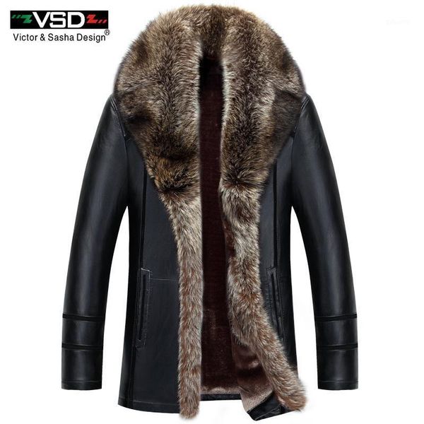 

vsd 2020 winter faux leather mens jacket leisure leather business men warm thick coats long style jackets and coat vs6321, Black