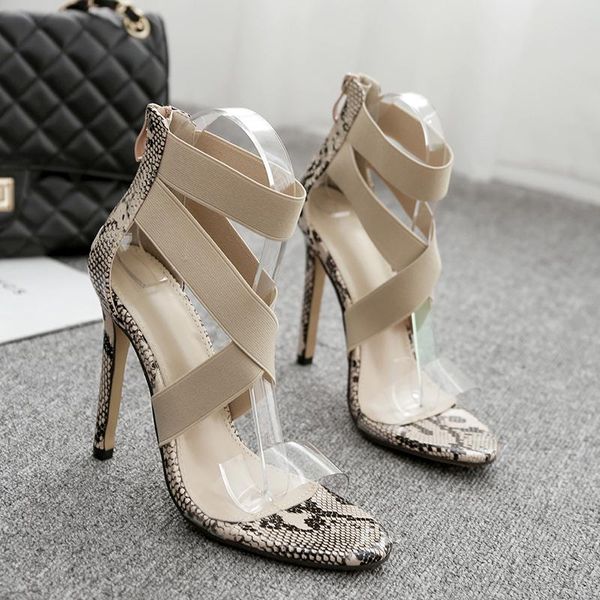 

summer women sandals elastic band women large size 35-43 high heels zipper party shoes fashion thin high heels, Black