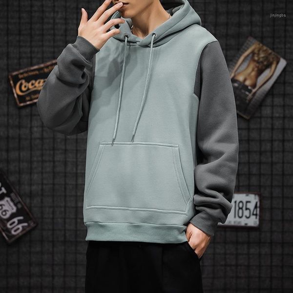 

simple style hoodie men's latest splicing solid pullover jacket with hat men's clothing comfortable warm casual man's sweatsh, Black