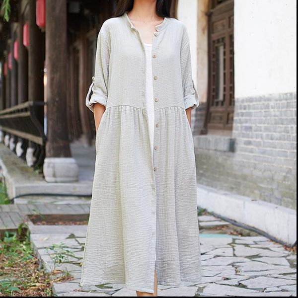 

women cotton linen trench loose casual coats 2021 autumn new solid color button long sleeve women trench coats, Tan;black