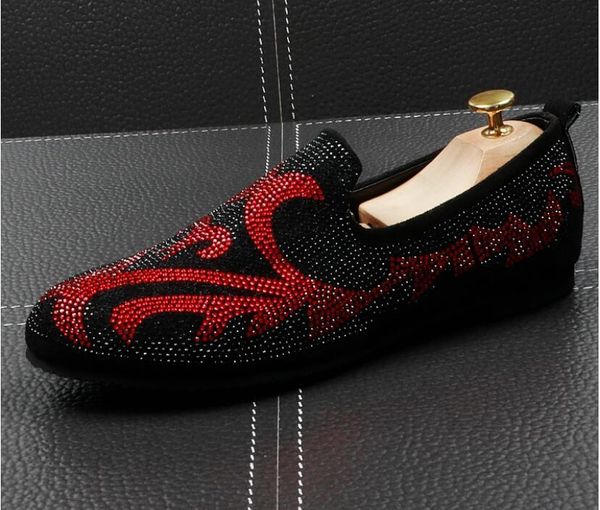 

2020 new style mixed colors rhinestone men shoes leather upper and insole party and wedding slip-on men's loafers, Black