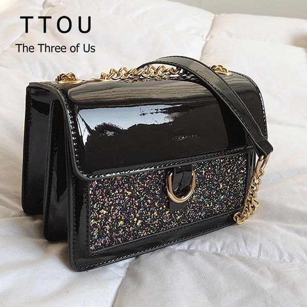

ttou fashion shiny sequins shoulder bag glitter chain messenger bag pu leather party crossbody bags bolso mujer