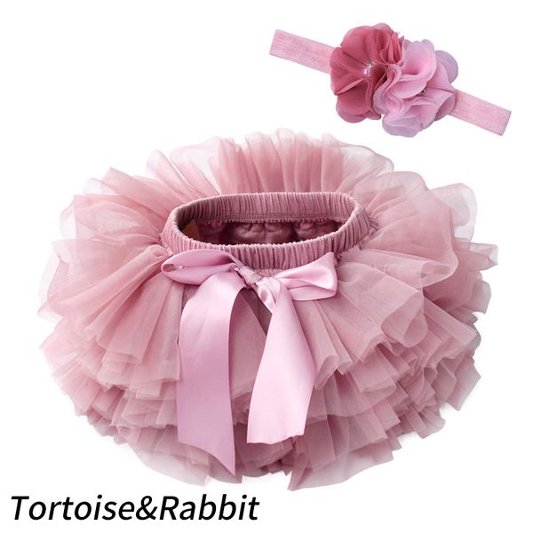 

baby girls tulle bloomers infant newborn tutu diapers cover 2pcs short skirts and flower headband baby party pgraph clothes lj200821