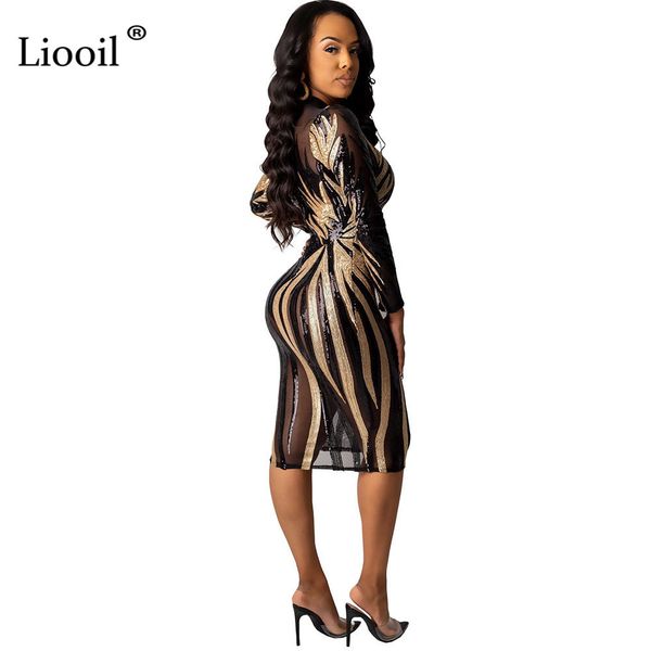 

black and gold sequin dress mesh bodycon midi club outfits long sleeve see through tight dresses woman party night y200326, Black;gray
