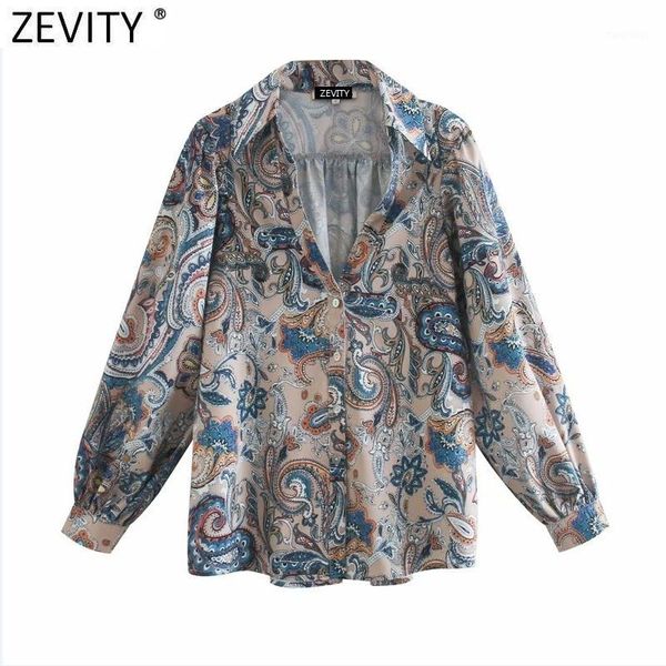 

zevity 2020 women vintage cashew nuts print casual shirt office lady long sleeve business blouse retro roupas chic ls70171, White