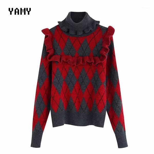 

long sleeve turtleneck chic christmas sweaters women knitted ruffles jumper vintage zora pullovers womens winter clothes 20201, White;black
