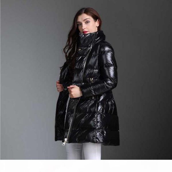 

2017 new fashion winter women's long thickening warm diagonal zipper style lapel down jacket outerwear coat, Black