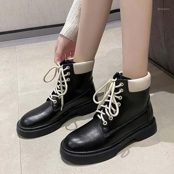 

ankle boots for women 2021 autumn motorcycle boots thick heel platform shoes woman slip on round toe fashion ankle1, Black