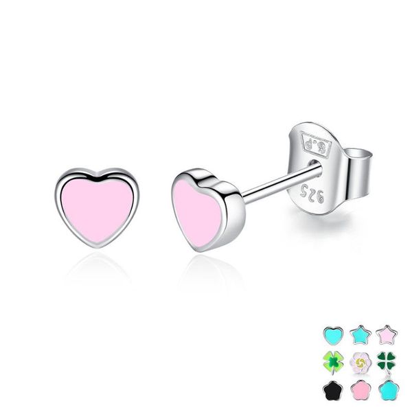 

stud belawang authentic 100% 925 sterling silver heart earrings for women fashion genuine jewelry enamel brincos party gift, Golden;silver