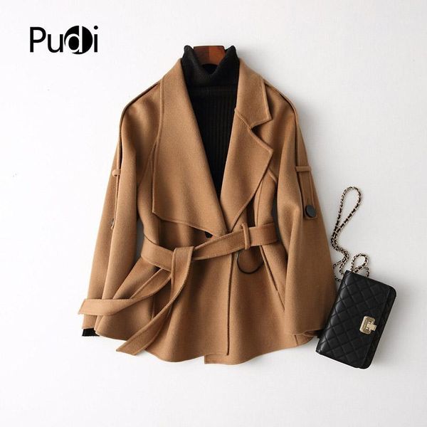 

pudi a37149 2020 women fall/winter new fashion wool jacket lady's short style leisure wool coat1, Black