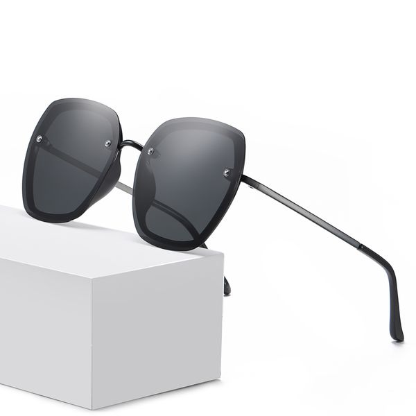 

2020 new korean fashion polarized sunglasses oversized square rimless uv400 sunglass ladies black sun glasses for women driving, White;black