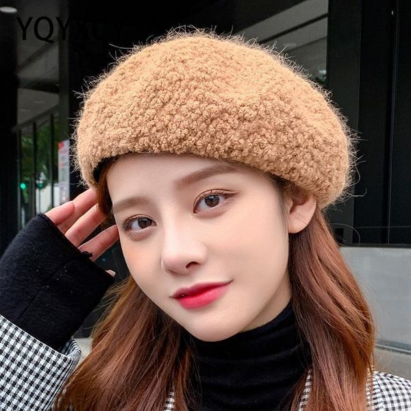 

yqyxcy beret women hat winter solid color warm knitted velvet pumpkin hat female thick warm beret cap korean chapeau femme boina, Blue;gray