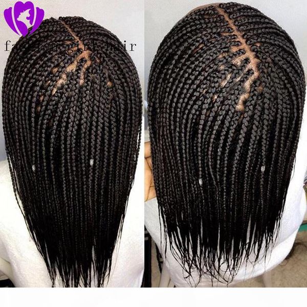 

long braided hair synthetic lace front wigs handmade collection braideds with baby hair box braided wig for black women, Black;brown