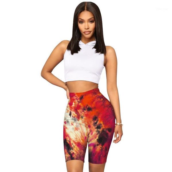 

2021 women sport shorts summer high waist tie dye print shorts push up skin tight activewear female workout gym yoga leggings1, White;red