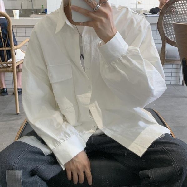 

2020 new camisa xia summer fashion casual long sleeve chinois white shirt work clothes wind masculina streetwear big size1, White;black