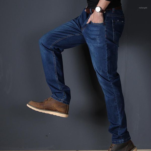 

business size direct sales jeans long all season new men's straight casual jeans fashion denim trousers cotton brand man1, Blue