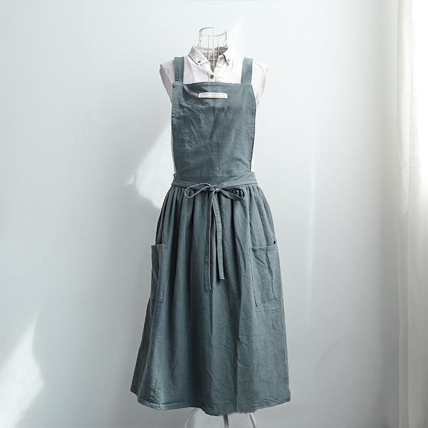 

1x sleeveless women bib apron cooking florist cotton linen 20191
