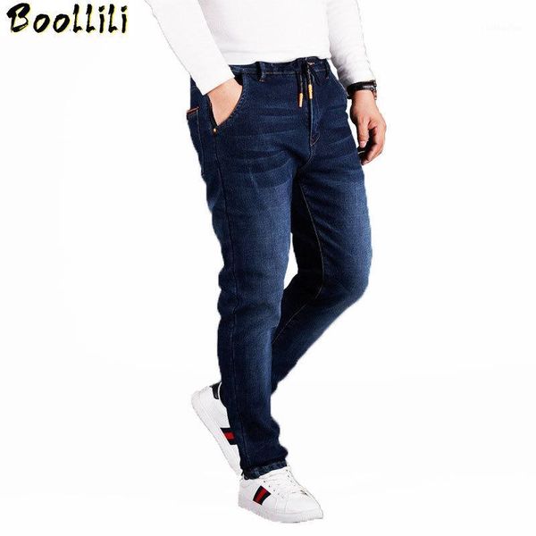 

l-6xl fleece men jeans loose waist jean high waist elastic cashmere trousers autumn winter baggy straight denim men jean1, Blue