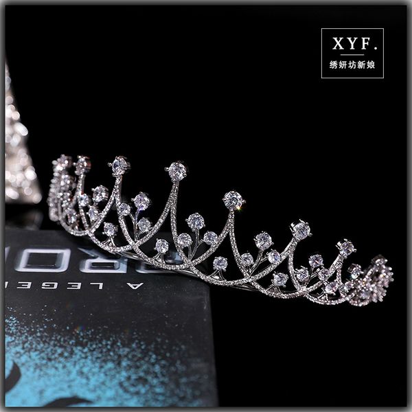 

super fairy bridal headdress 18 years old simple korean high-end zircon crown wedding dress accessories, Silver