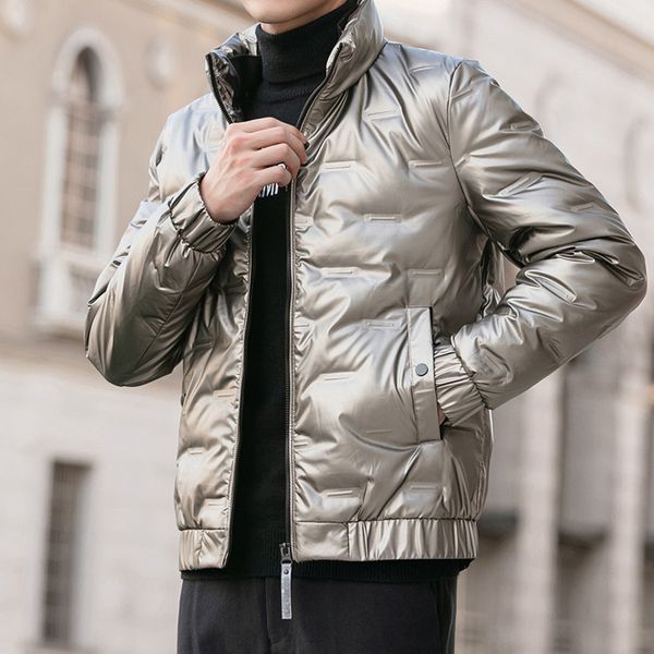 

men's down cotton padded jacket short winter, and light in face, Black