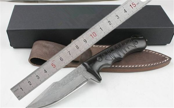 100 % handgefertigtes klassisches Damaskus-Messer mit fester Klinge, Ebenholzgriff, hohe Qualität, mit Lederscheide, Outdoor-Camping, Jagd, Angeln, EDC-Werkzeug