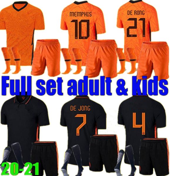 

20 21 netherlands soccer jerseys men kids de jong wijnaldum holland de ligt football kits shirt strootman memphis boys set uniforms jersey, Black