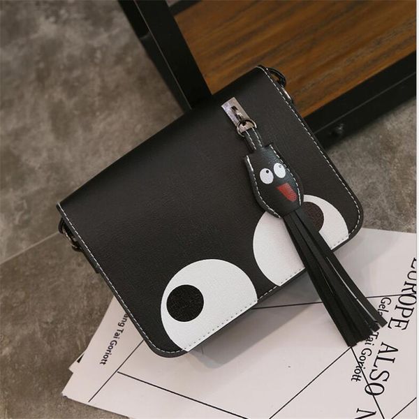 

new spring female mini cute big eye shoulder messenger bag flap cartoon tassel mobile phone bags cover square pu leather a011