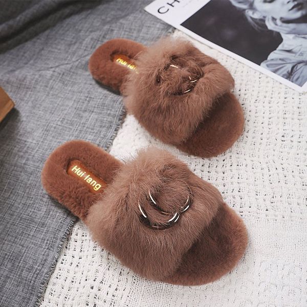 

autumn women slippers 2020 new rubber soft sole women shoes furry home casual slippers ladies flat-bottomed plush slippers x1020, Black