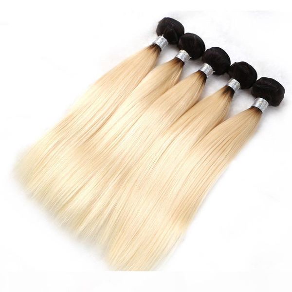 

elibess hair-1 3 4 bundles honey dark roots 1b 613 ombre blonde weave bundle long brazillian straight remy human hair extensions, Black