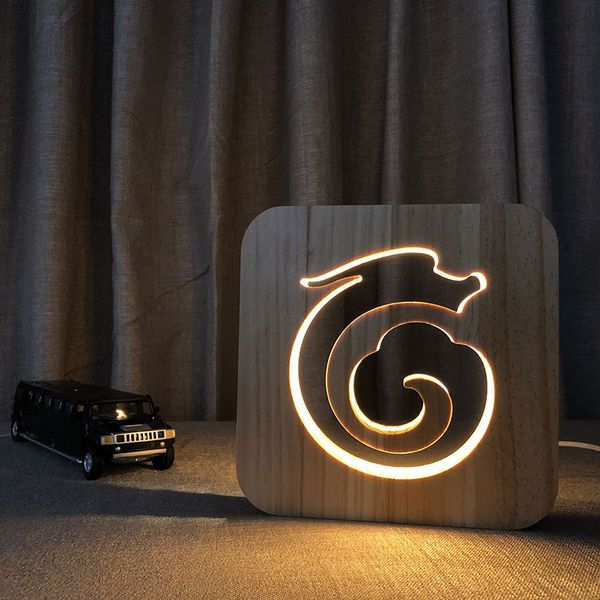 Dragon Totem Lampada in legno 3D Illusion Night Light Lampada da scrivania per interni Lampada da tavolo USB Illuminazione a LED Regali Lampada da notte decorativa Lampade per bambini