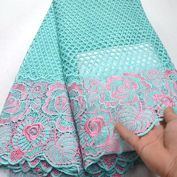 

latest design african lace fabric 2020 nigerian french guipure cord lace fabric with stone beads for wedding rg546, Pink;blue