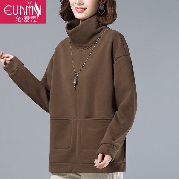 

plush and thickened sweater fall / 2020 new mother's high collar 40 year old women's foreign style coat winter, Black