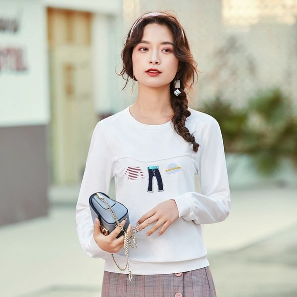 

dlzua 2020 autumn new sweater style loose base shirt women and autumn thin embroidered embroidered sweater long sleeve korean for spr, Black