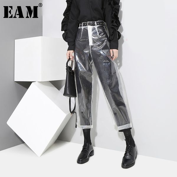 

[eam] 2020 auutmn fashion new pattern korean style transparent transparent color pants woman ankle-length pants lj201130, Black;white